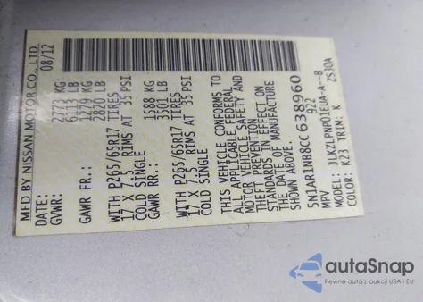 2012 Nissan Pathfinder Silver from USA, damaged, VIN 5N1AR1NB8CC638960